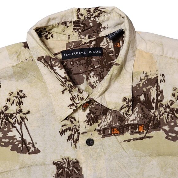 Natural Issue Hawaiian Shirt Mens Sz XL‎ Yellow Brown Beach Palm Trees Cruise - Picture 2 of 7